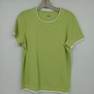 SB Active Ringer T Shirt Women's Large Lime Green White Trim Short Sleeve Cotton